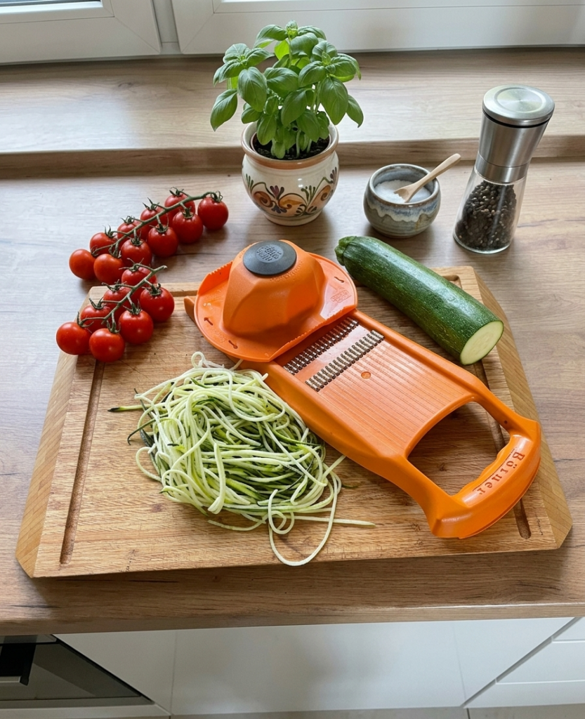 Cukinia pocięta w julienne obok tarki Roko